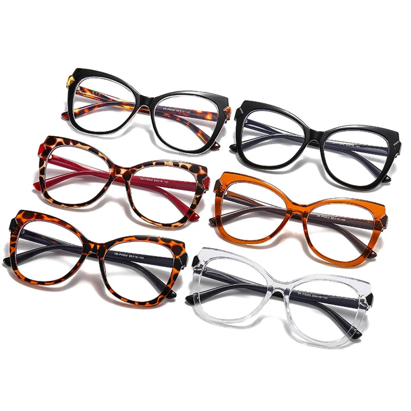 SHAUNA Fashion TR90 Cat Eye Women Double Color Glasses Frame Retro Spring Hinge Clear Anti-Blue Light Eyewear Men Optical Frame