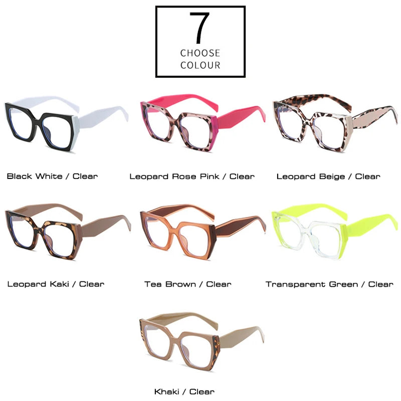 SHAUNA Retro Polygon Cat Eye Women Glasses Frame Fashion Double Color Clear Anti-Blue Light Eyewear Men Optical Leopard Frame