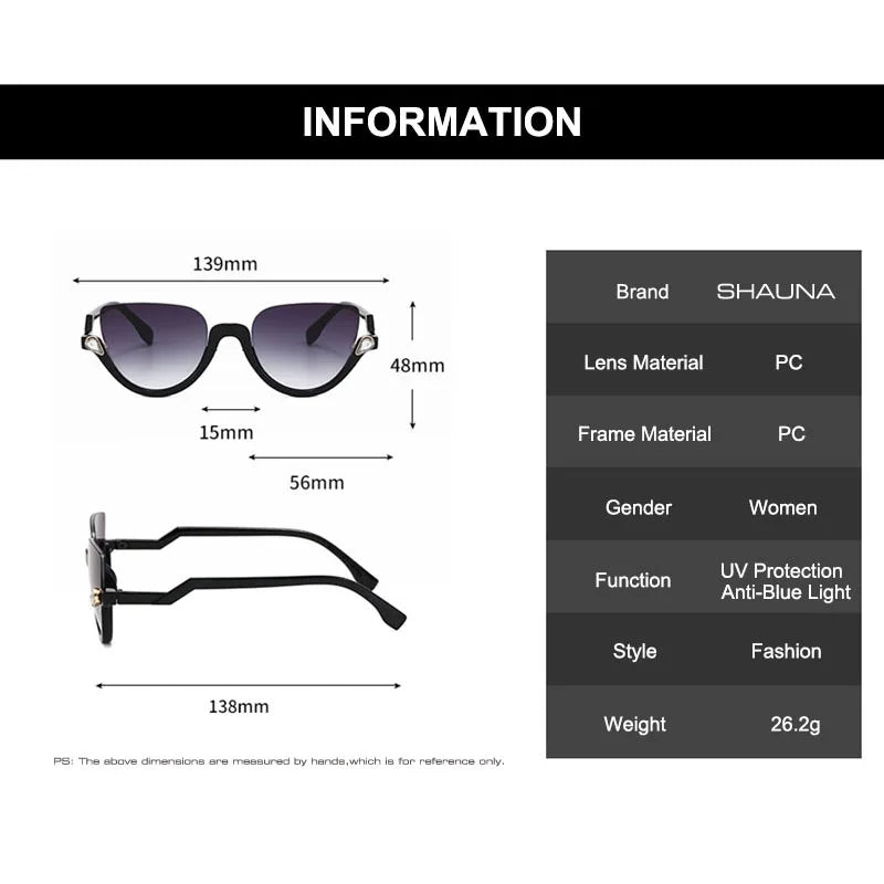 SHAUNA Classic Crystal Half Frame Sunglasses Women Fashion Anti-Blue Light Cat Eye Optical Frames Computer Glasses