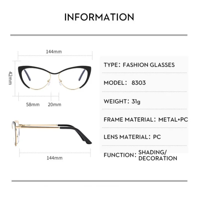 New Fashion Retro Anti Blue Light Cat Eye Women Glasses Metal Frame Reading Computer Clear Lens Female Simple Eyeglasses