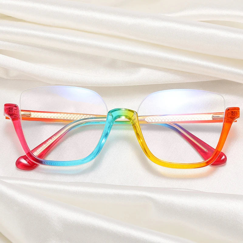 SHAUNA Retro Semi-Rimless Square Women Glasses Frames Fashion Clear Anti-Blue Light Eyewear Men Optical Colorful Leopard Frame