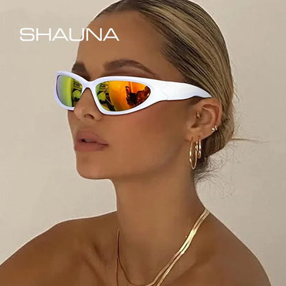 SHAUNA Retro Y2K Stil Damen Katzenaugen Sonnenbrille Mode Bunte Spiegelbrille Herren Punk Sport Sonnenbrille