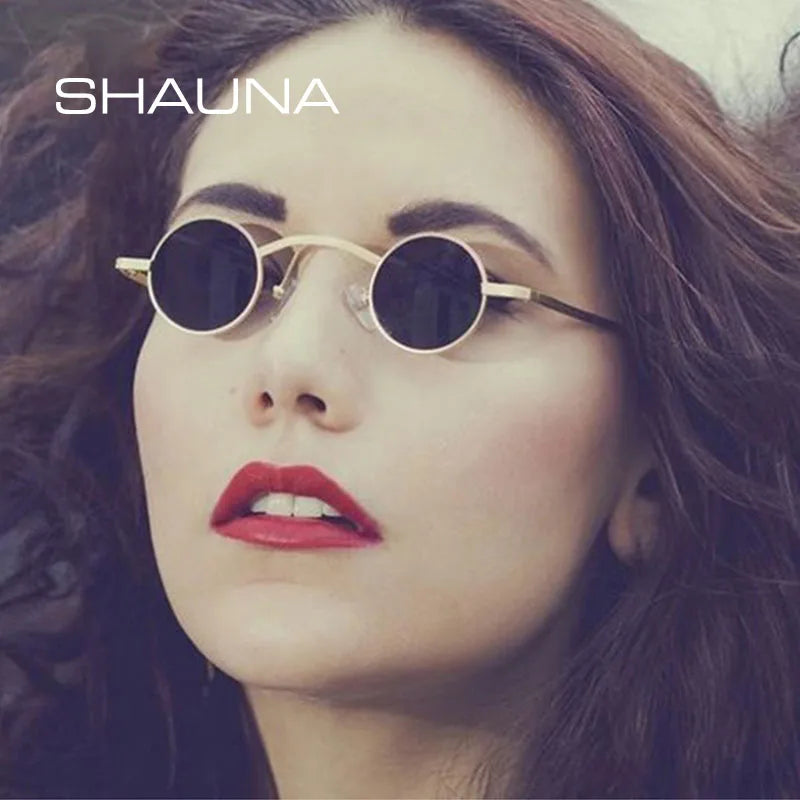 SHAUNA Sonnenbrille im Retro-Rock-Punk-Stil mit breitem Steg, klassisch, klein, rund, transparent, rot, UV400