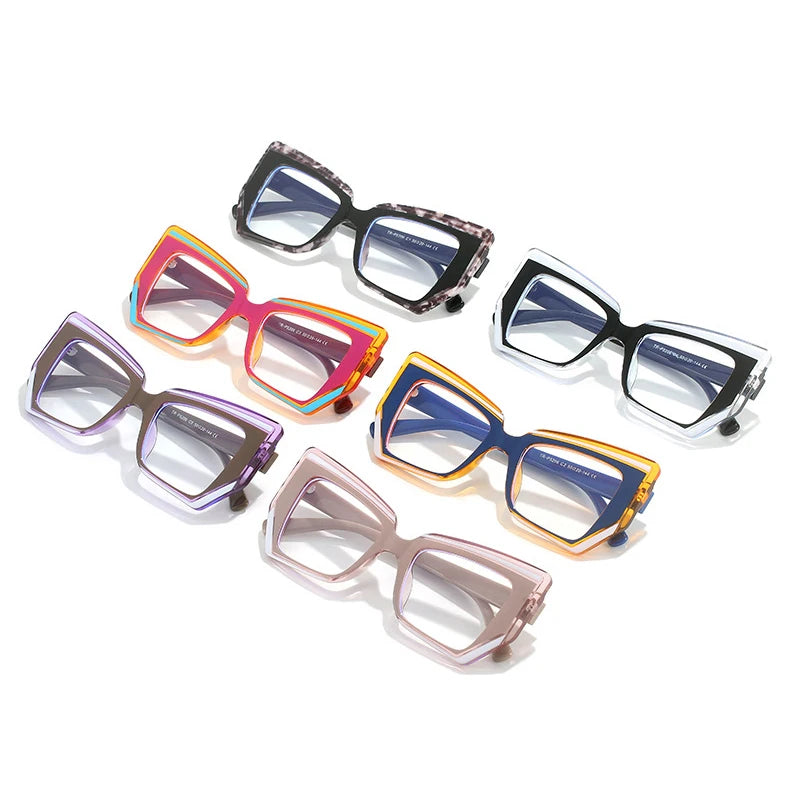 SHAUNA Ins Popular Fashion Polygon Cat Eye Multicolor Glasses Frame Women Clear Anti-Blue Light Eyewear Optical Men Frame