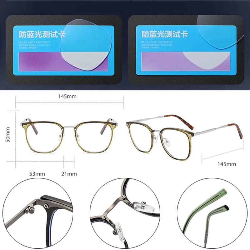 SHAUNA New TR90 Metal Women Square Glasses Frame Retro Rivets Men Clear Anti Blue Light Optical Eyewear