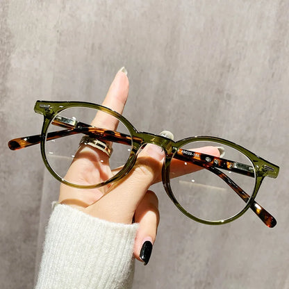 SHAUNA Retro Classic Round Women Anti Blue Light Eyewear Clear Lens  Glasses Frame Fashion Rivets Men Optical Frame