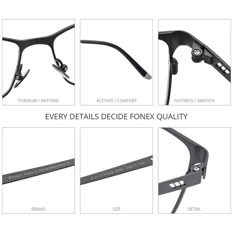 FONEX Pure Titanium Glasses Men Square Eyewear Male Classic Full Frame Eyeglasses Frames Gafas Oculos 8505