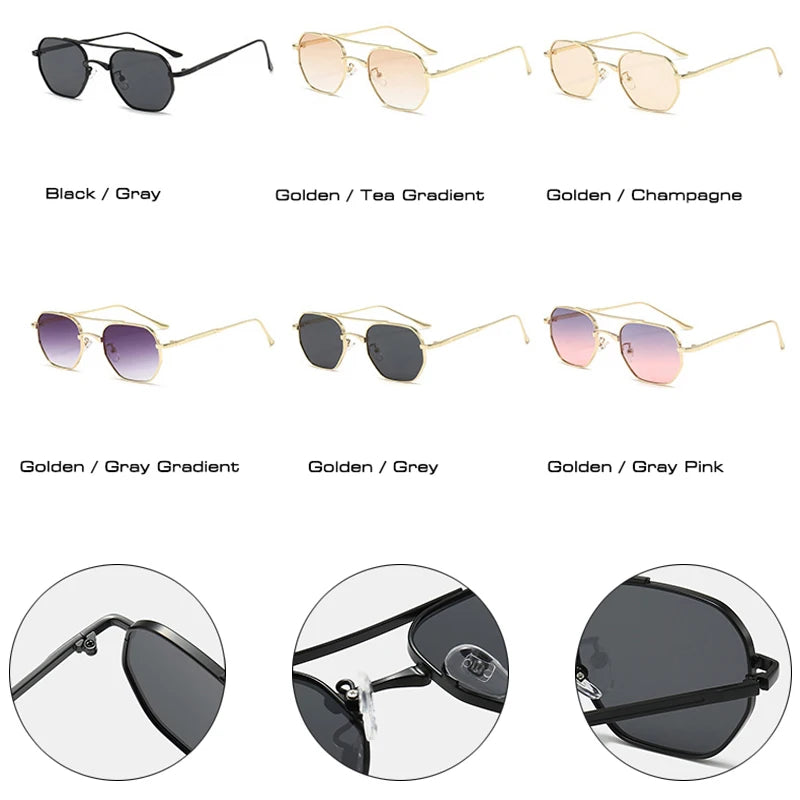 SHAUNA Retro Doppelstege Polygon Quadrat Metall Herren Sonnenbrille Mode Farbverlauf Shades UV400 Trendy Damen Sonnenbrille