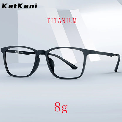 KatKani Ultra Light Fashion TR90 Super Flexible Pure Titanium Comfortable Square Optical Prescription Glasses Frame Men HR3067