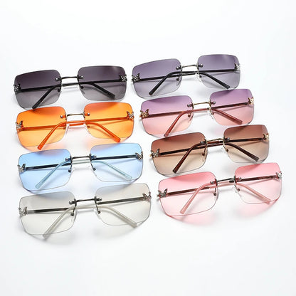 Rimless Vintage Fashion New Sunglasses Women Frameless Rectangle Shades Diamond Gradient Summer Traveling Sun Glasses Female