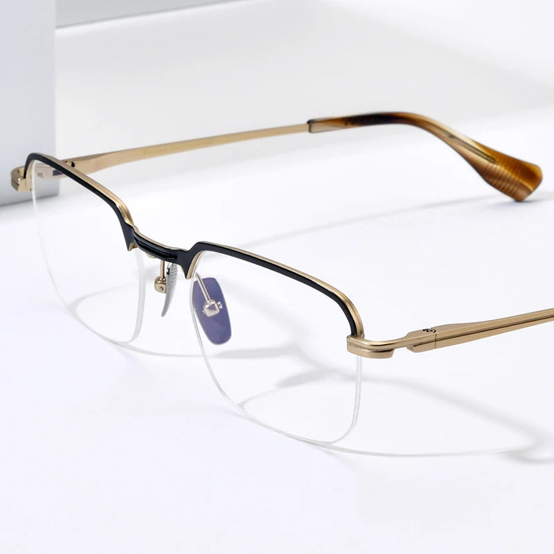 FONEX Titanium Glasses Men Semi Rimless Square 2023 Women Eyeglasses Half Rim Frames Eyewear DTX-154