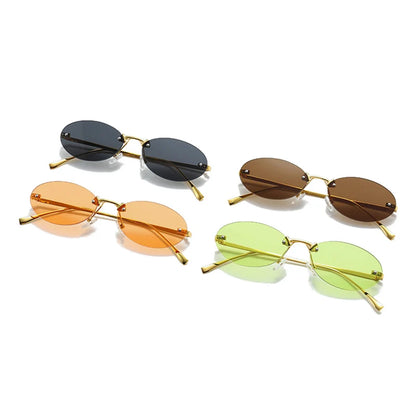 SHAUNA Rimless Oval Candy Color Women Sunglasses Retro Punk Men Shades UV400 Sun Glasses