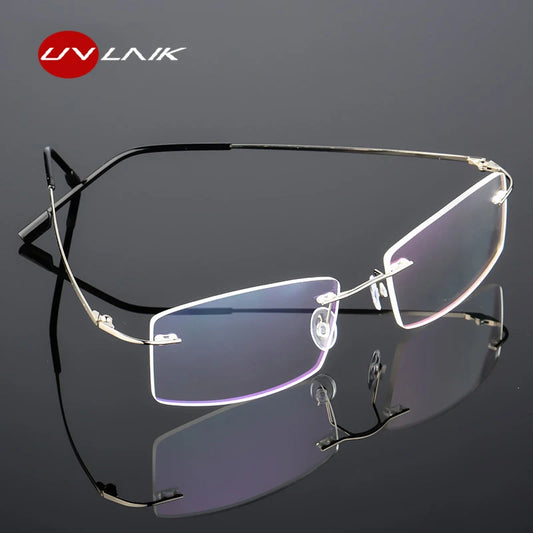 UVLAIK Frameless Titanium Aolly Glasses Frame Man Women Elastic Metal Eyeglasses Frame Foldable Temples Myopia Spectacle Frame