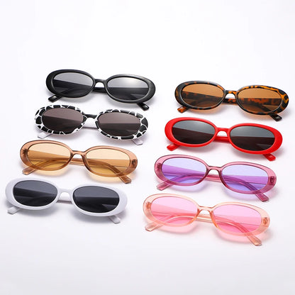 8pcs Small Oval Sunglasses Women Vintage Brand Retro Black White Sun Glasses Classic Shades Female Oculos UV400