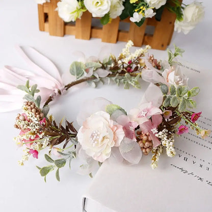 Handmade Bridal Hairband Beach Wreath Hair Jewelry Garland Crown Headwear for Wedding Flower Wreaths Flower Tiara