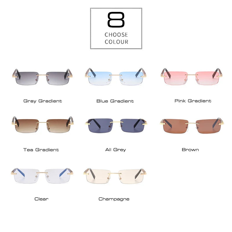 SHAUNA Trending Small Rectangle Sunglasses Retro Wood Grain Rimless Gradient Shades UV400