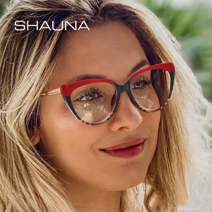 SHAUNA Anti-Blue Light TR90 Comfortable Cat Eye Eyeglasses Frame Women  Vintage Spring Hinge Optical Frame