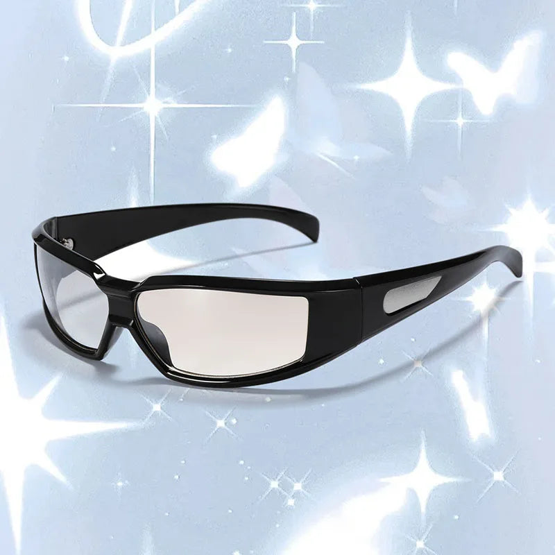 SHAUNA Lunettes de soleil tendance Y2K à monture argentée Lunettes de sport UV400