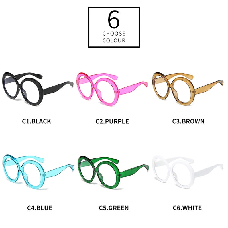 SHAUNA New Oversized Round Women Candy Color Glasses Frame Clear Anti Blue Light Eyewear Men Optical Frame