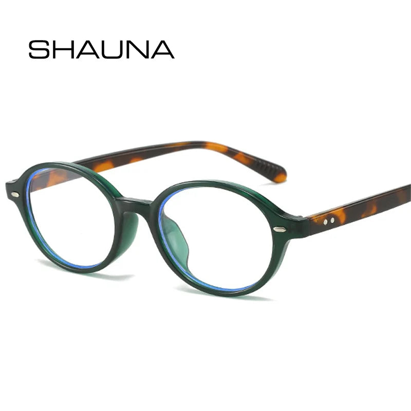 SHAUNA Oval Women Retro Rivets Glasses Frame Clear Anti Blue Light Eyewear Men Optical Frame