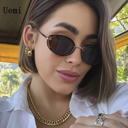 2024 neue Retro Oval Frauen Sonnenbrille Mode Vintage Klassische Metall Rahmen Sonnenbrille Ins Trendy Shdes UV400 Männer Brillen