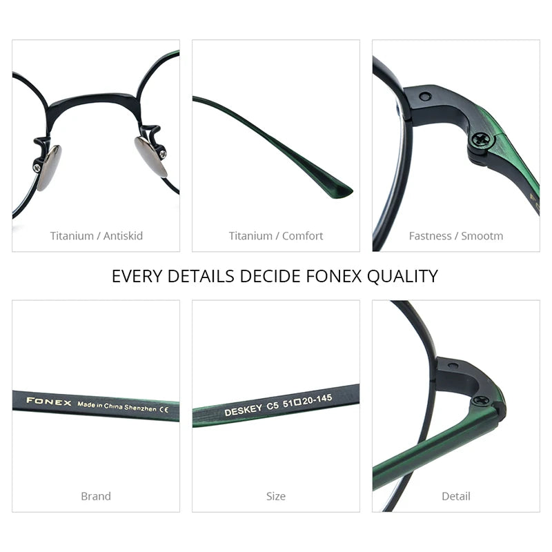 FONEX Pure Titanium Glasses Men 2023 New Women Retro Trendy Square Eyeglasses Eyewear DESKEY