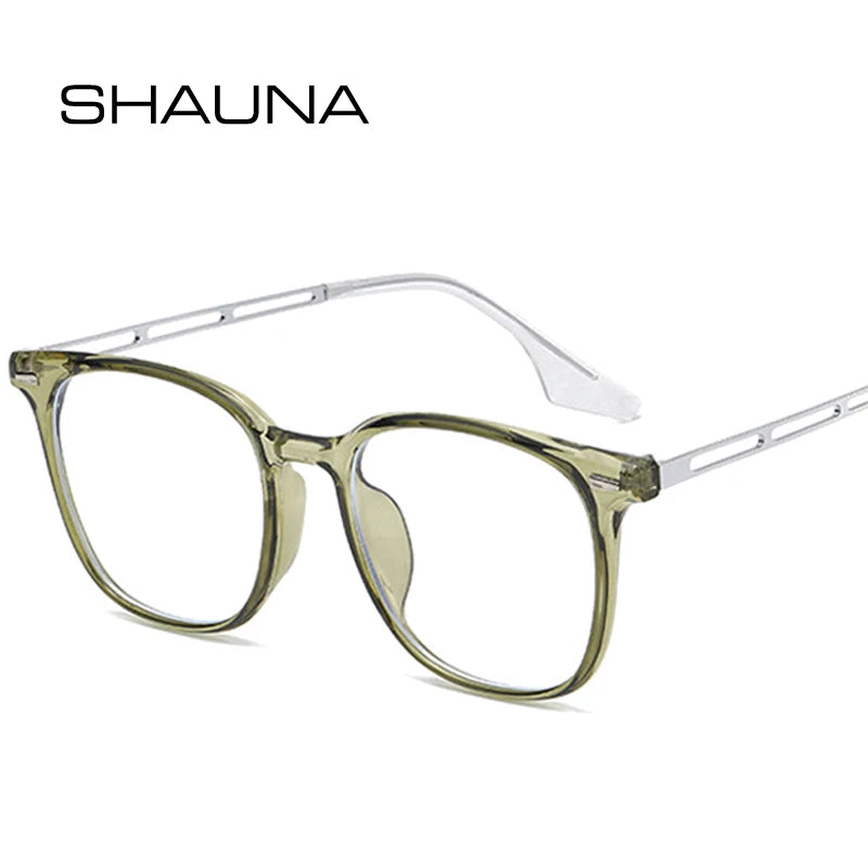 SHAUNA Retro Square TR90 Metal Glasses Frame Women Fashion Clear Anti-blue Light Eyewear Men Optical Rivets Frames