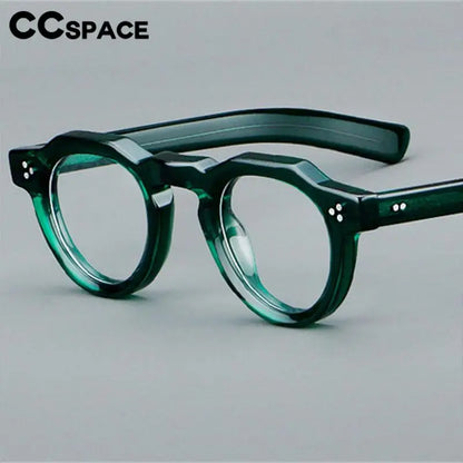 57171 Vintage Round Acetate Spectacles Frame Women Fashion Rivet Optical Transparent Eyeglass Men Trend Prescription Glasses