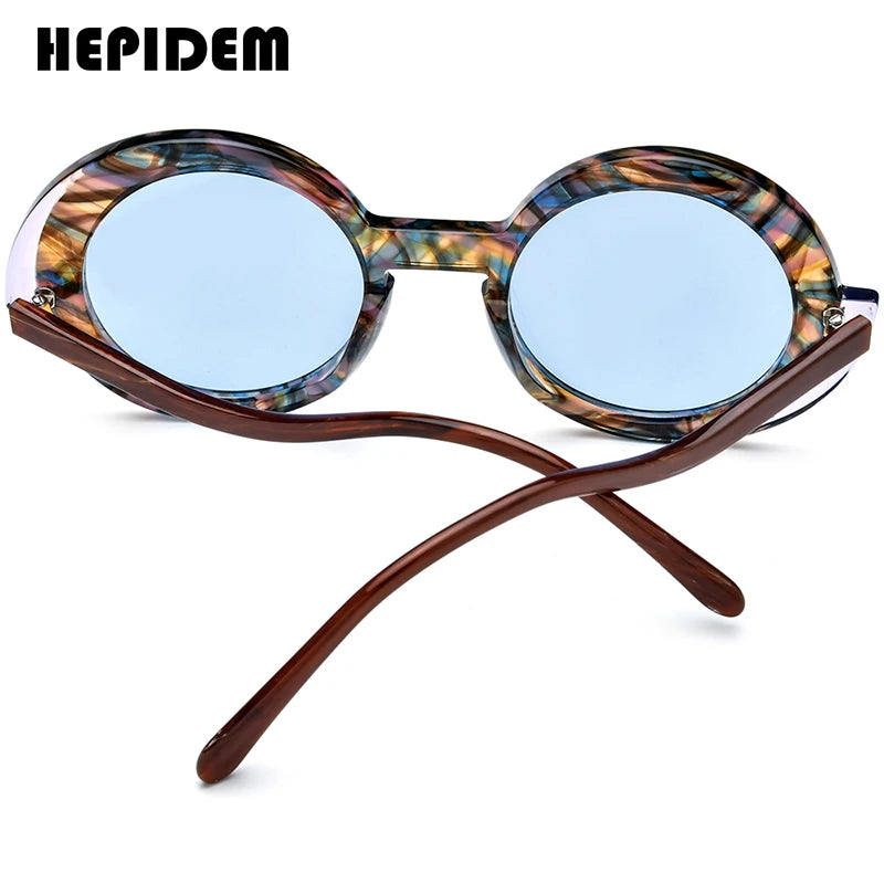 HEPIDEM Polarisierte Sonnenbrille aus Acetat für Herren 2024, neue Retro-Trend-Sonnenbrille in S-Form, rund, UV400, Damen-Sonnenbrille, H9354T