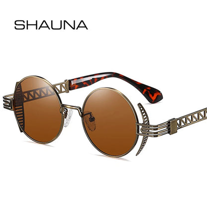 SHAUNA Lunettes de soleil rondes rétro punk pour femmes, verres miroir transparents, UV400, verres de soleil uniques en métal creux pour hommes