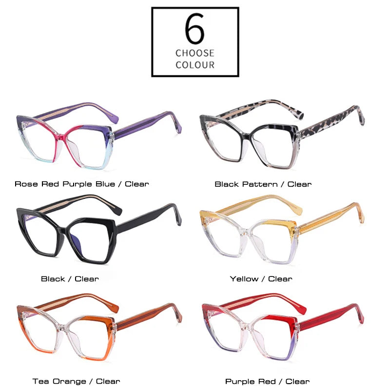 SHAUNA Retro Cat Eye TR90 Women Colorful Glasses Fashion Clear Anti-blue Light Eyewear Spring Hinge Optical Frame