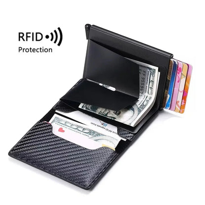 ID Credit Card Holder Men Wallet RFID Blocking Protected Aluminium Box Leather Wallets with Money Clip Designer Pasjeshouder