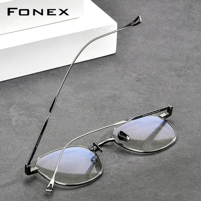 FONEX Titanium Eyeglasses Women Retro Vintage Round Eyewear 2020 Frame Korean Glasses Men 8554