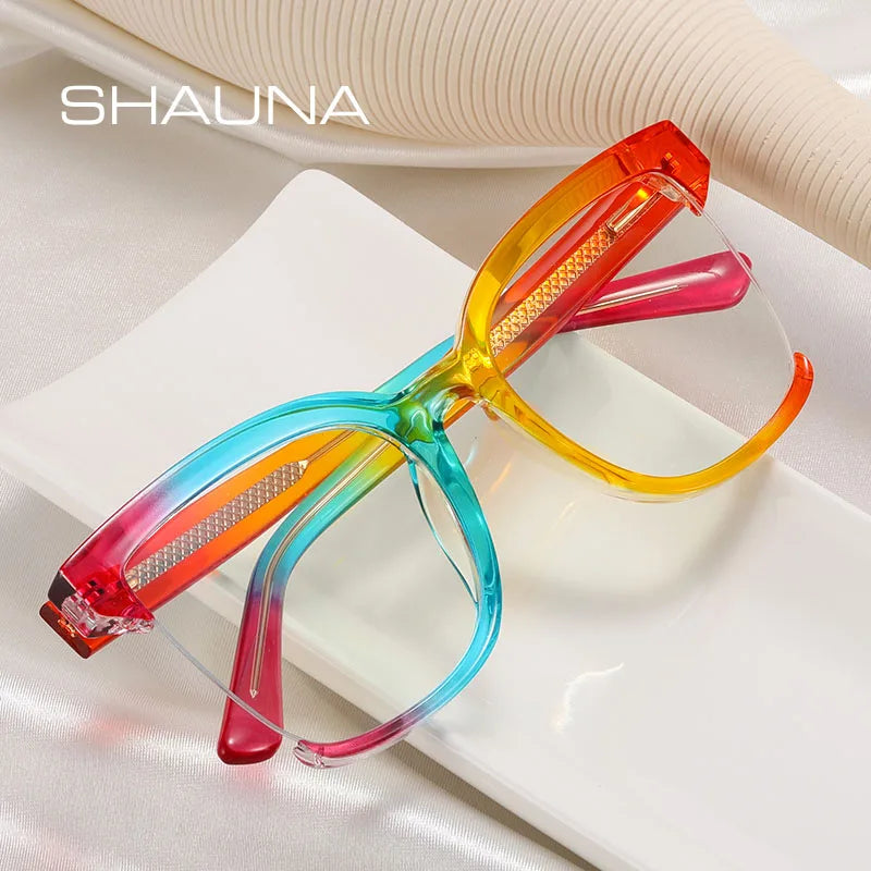 SHAUNA Anti-Blue Light TR90 Women Half Frame Colorful Eyewear Fashion Spring Hinge Optical Frames