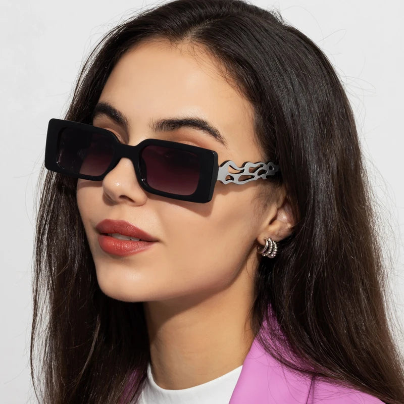 Vintage Rectangle Sunglasses Women Brand Retro Square Flamed Frames Sun Glasses Female Travel Hip-hop Eyewear UV400 Shades