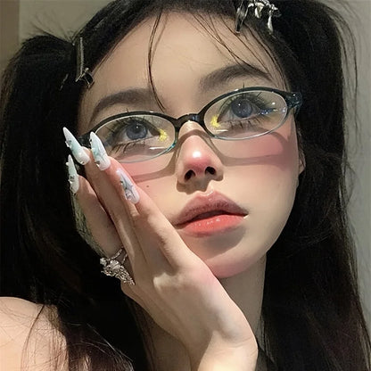 Small Oval Clear Lens Glasses Frames Cute Candy Color Cosplay Costume Decorative Glasses Computer Spectacles Women