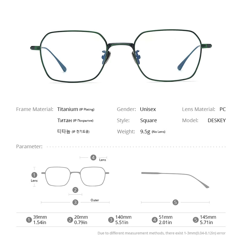 FONEX Pure Titanium Glasses Men 2023 New Women Retro Trendy Square Eyeglasses Eyewear DESKEY