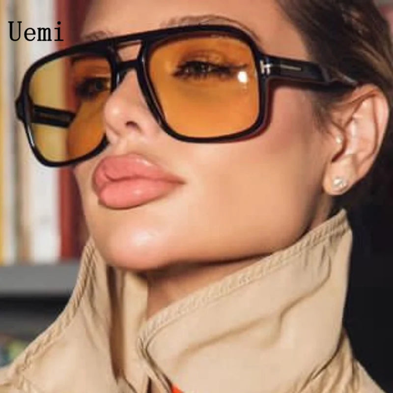 Neue Retro-Sonnenbrille für Männer und Frauen, modisch, quadratisch, Doppelbrücken, übergroßer Rahmen, Schattierungen, UV400, Trend-Sonnenbrille für Frauen, Großhandel