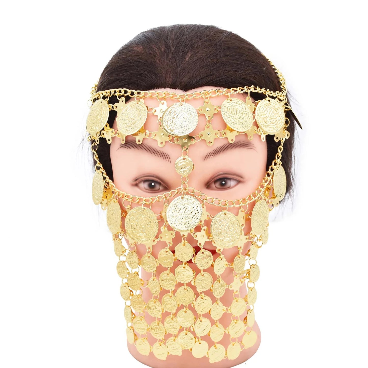 4 Golden Coin Tassel Mask Hair Accessories for Women Afghan Arab Middle East Indian Traditional Ethnic Clothing Headwear Jewelry