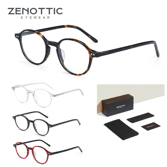 ZENOTTIC (taille XS) Lunettes rétro en acétate anti-lumière bleue bloquant la monture optique ronde Lunettes de vue tendance pour ordinateur Unisexe