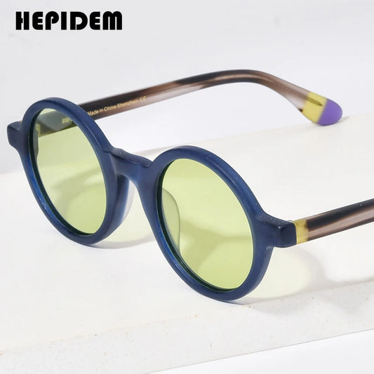 HEPIDEM Matte Acetate Polarized Sunglasses UV400 Men Retro 2023 New Big Round Circle Sun Glasses Women Shades H9270T