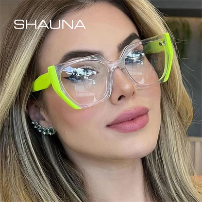 SHAUNA Retro Polygon Cat Eye Women Glasses Frame Fashion Double Color Clear Anti-Blue Light Eyewear Men Optical Leopard Frame