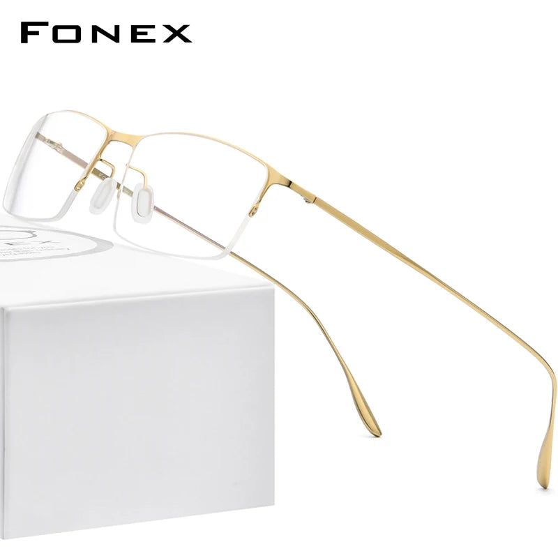 FONEX Titanium Alloy Glasses Frame Men Square Eyeglasses Frames Half Rim Male Korean Eyewear 8101