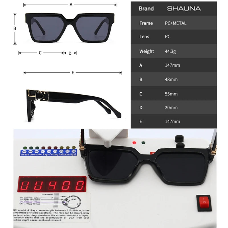 SHAUNA Retro Square Colorful Women Luxury Sunglasses Brand Designer Gradient Mirror Shades UV400 Men Trending Sun Glasses