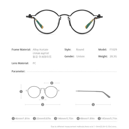 FONEX Alloy Glasses Men Retro Vintage Round Eyeglasses Frame 2022 New Women Korean Screwless Eyewear F1029