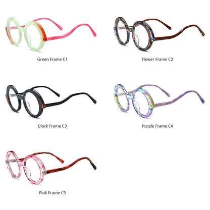 HEPIDEM Acetate Glasses Women 2024 New Fashion Cute S-Shaped Round Eyeglasses Men Spectacles Eyewear H9354