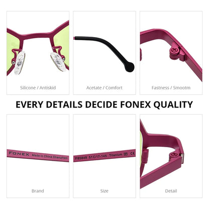 FONEX Pure Titanium Polarized Sunglasses Men 2024 New Fashion Colorful Retro Cat Eye Sun Glasses for Women UV400 Shades F85848T