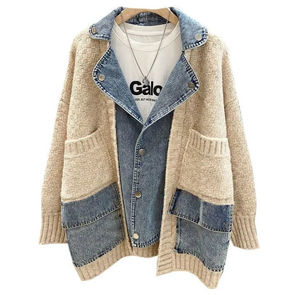 2023 Nouvelle Automne Hiver Femmes Épissage Denim Veste Femmes À Manches Longues Jean Vestes Femme Lâche Pull Cardigan Veste