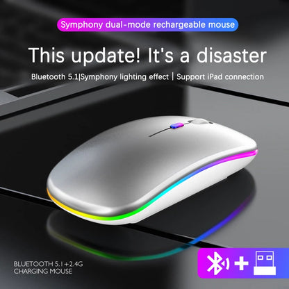 Souris sans fil 2,4 GHz RGB rechargeable Bluetooth sans fil pour ordinateur portable et PC