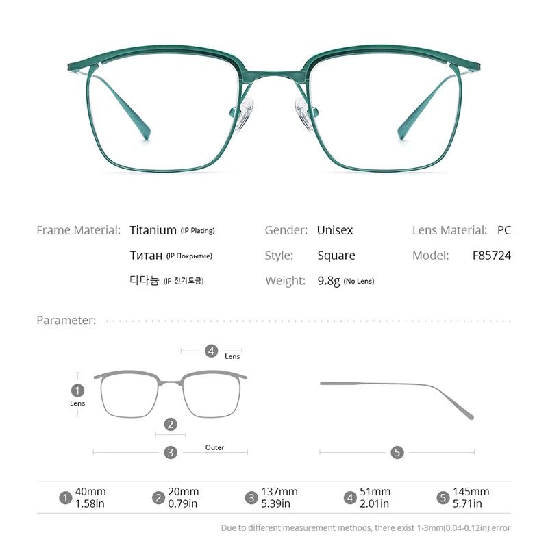 FONEX Titanium Glasses Men Square Ultralight Eyeglasses  2023 New Design Women Grace Eyewear F85724